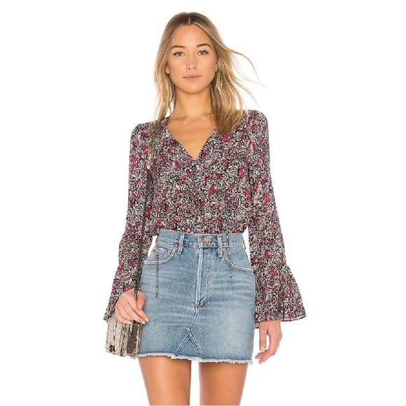 BCBGeneration Ruffle Sleeve Top Black Passion Combo Size Medium Date Night Girly - Picture 1 of 10